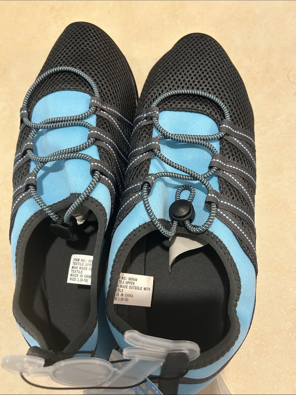 Women's Water Shoes in Black and Light Blue - Breathable Slip-On